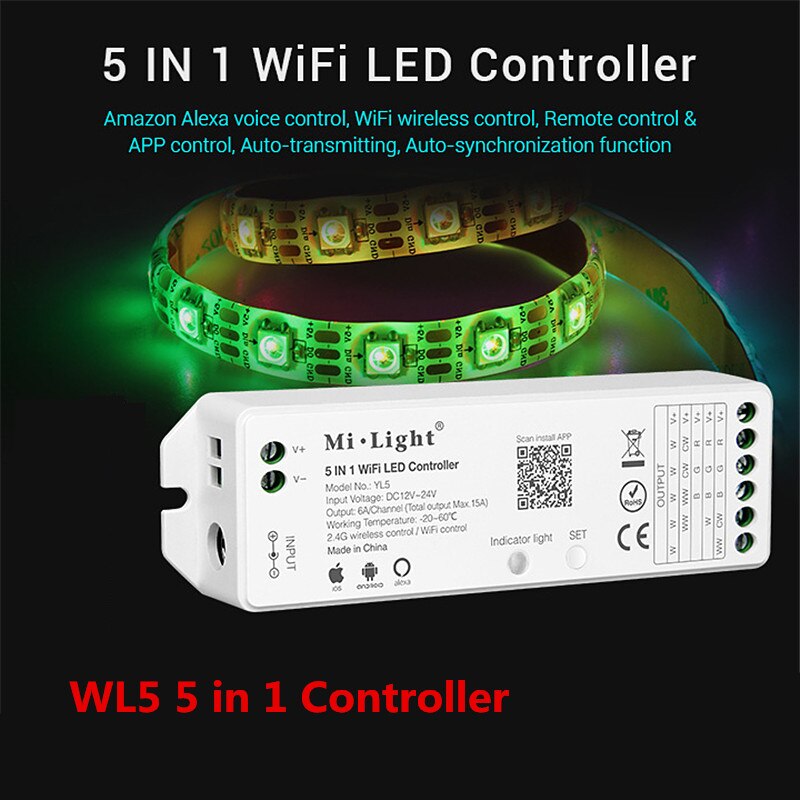 Milight 5 IN 1 WiFi LED Controller WL5 MiBoxer RGB RGBW Mini WiFi LED Streifen Controller YL1S YL2S Smart WiFi controller Für Streifen: YL5