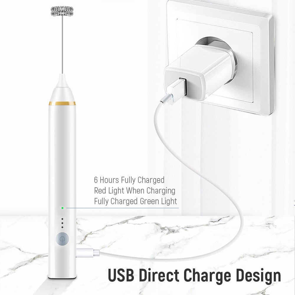 Milk Frother Electric Coffee Mixer With 2 Whisks Rechargeable Handheld Eggbeater Mix Machine Household Kitchen Egg Beater