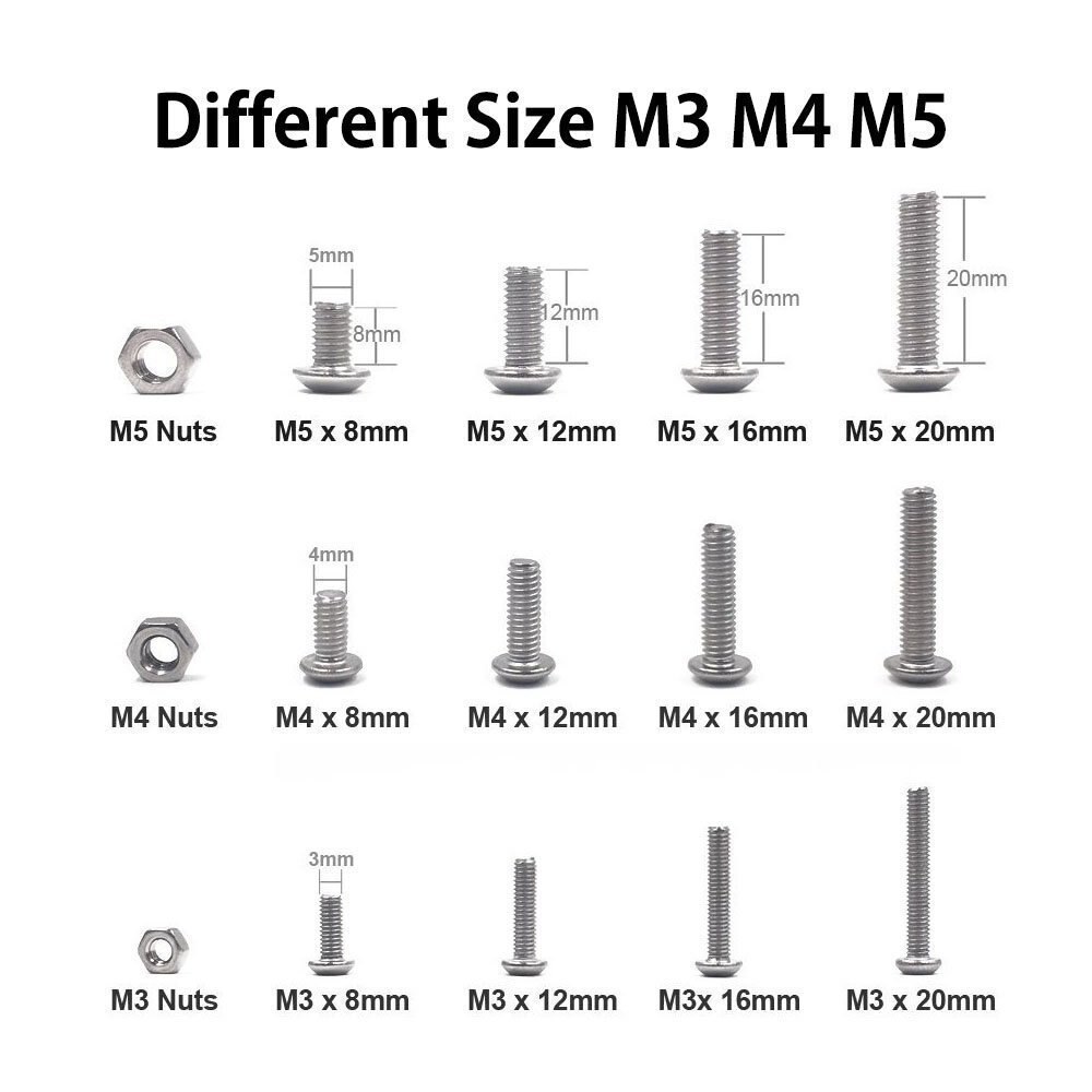 Cnim Schroef En Moer Kit,Machine Schroef En Moer Kit, 500 Pcs M3 M4 M5 Rvs Button Head Hex Socket Head Cap Bouten S