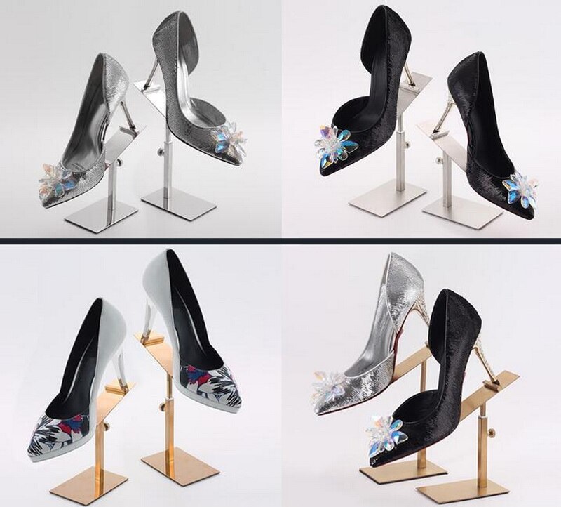 Thuis schoen display stand vrouwen schoenenrek rvs lifting schoenenrek display