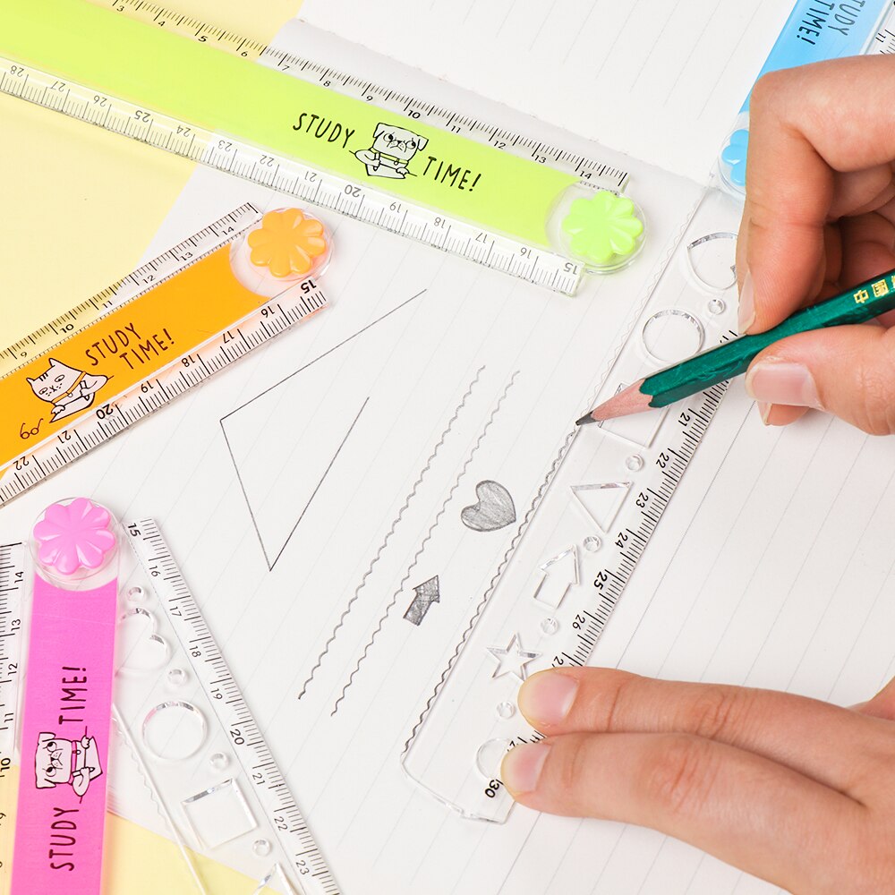 Plantilla plegable de 30cm, regla plegable, reglas multifunción de dibujo DIY para niños, estudiantes, oficina, escuela, papelería, 1 ud.