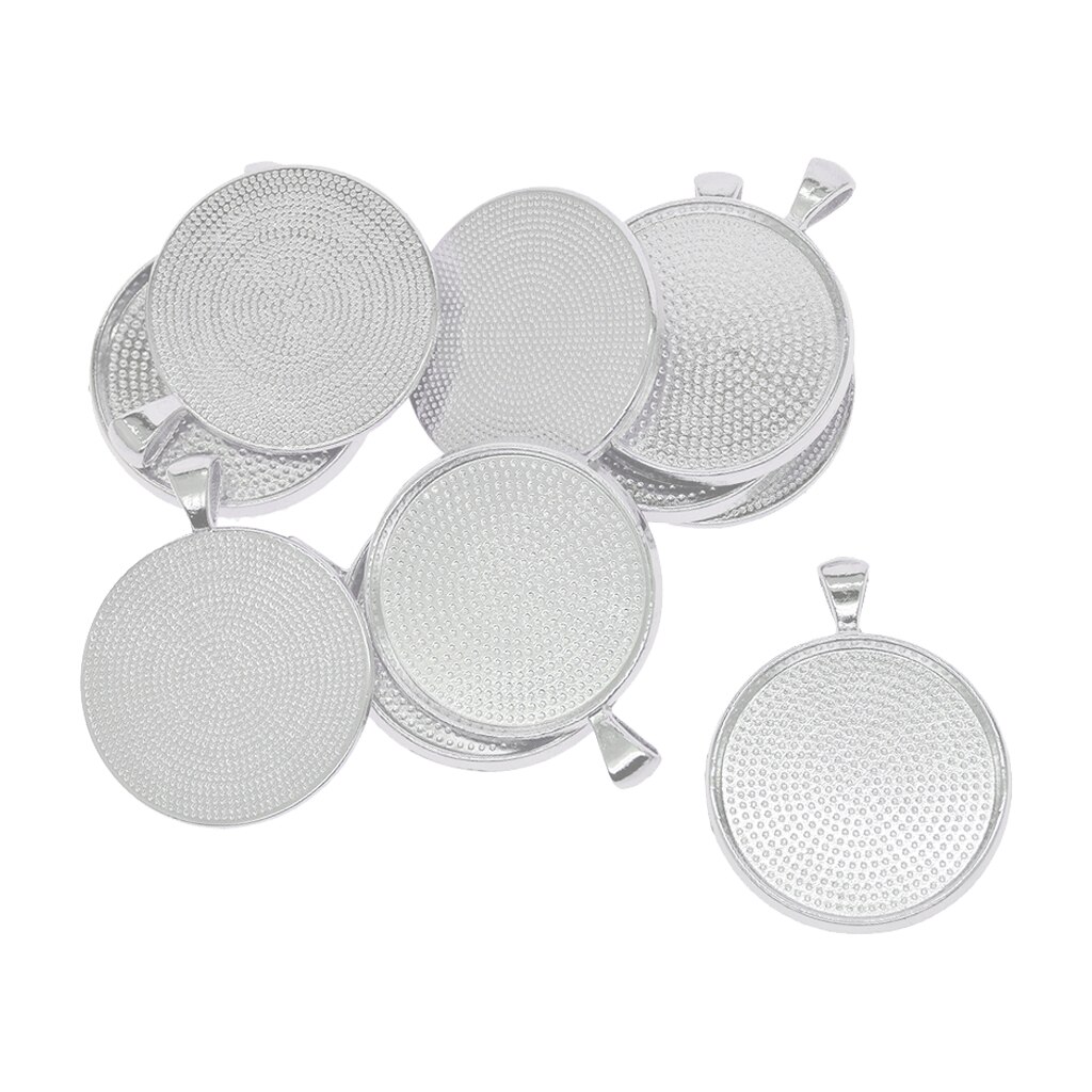 10Pcs 1.2 Inch Ronde Ketting Hanger Instelling Cabochon Cameo Base Tray Afdekplaatje Fit Resin Cabochons Sieraden Maken Bevindingen