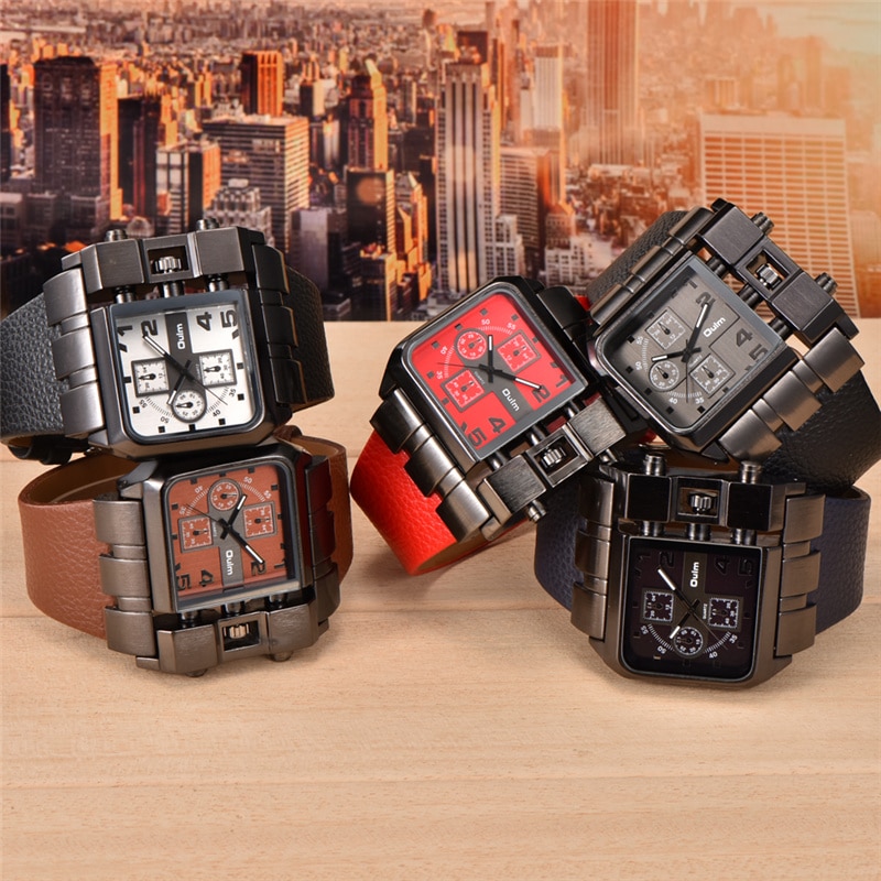 Oulm 3364 Big Size Watches Men Luxury Brand Sport Male Quartz Watch PU Leather Unique Men's Wristwatch relogio masculino