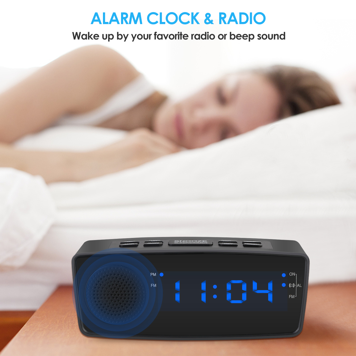 Modern Alarm Clock FM Radio With Alarm Buzzer Snooze Sleep Function Compact Digital LED Time Display Clocks US Plug
