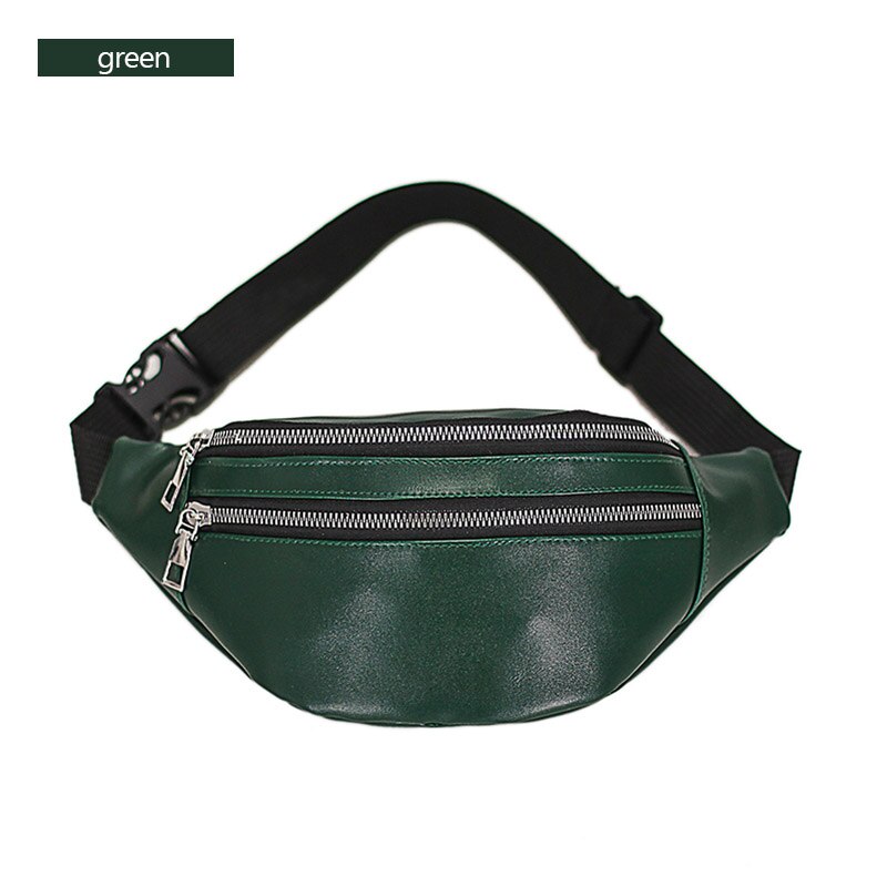 AIREEBAY Leather Waist bag For Women Fanny Pack Waterproof 3-Zipper Girls Bum Bag Travel Phone Pouch: 4278green