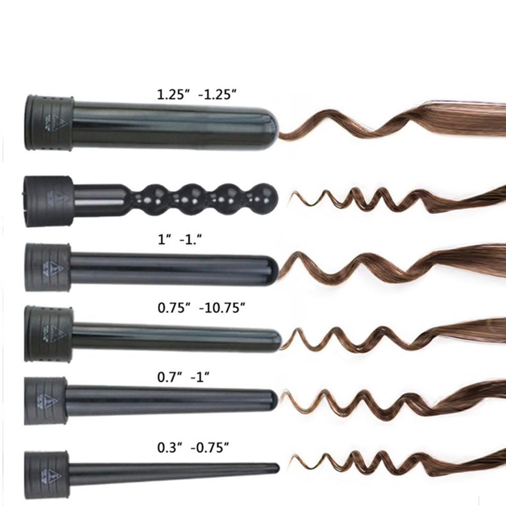 6 in 1 keramisk krøllejern udskifteligt hår curler waver led display curling wand roller med resistent handske