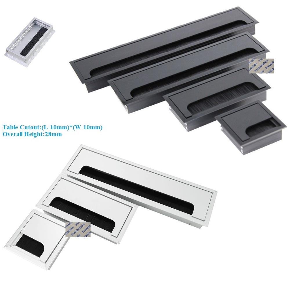 Rektangel sølv matt svart aluminium kontor bord skrivebord skrivebord wire kabel organisator klaff bust hull deksel