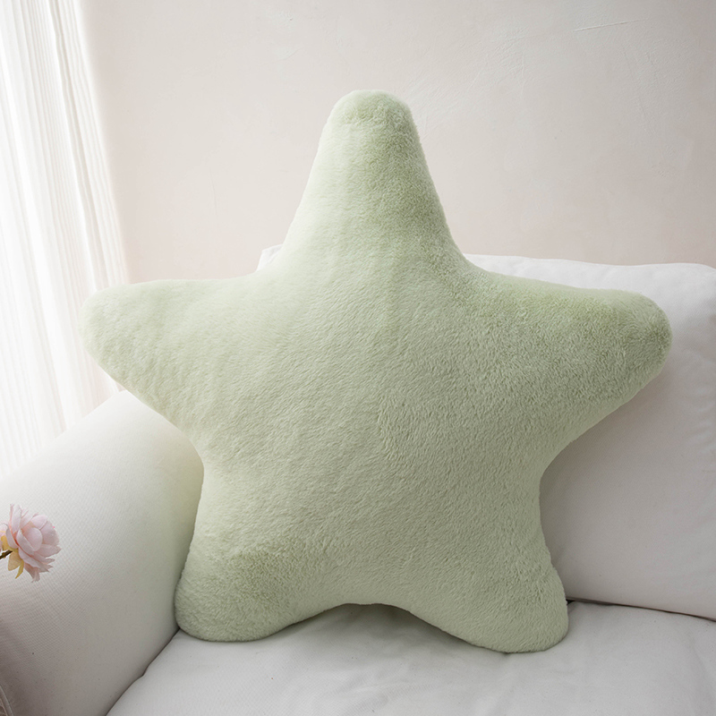 Almohada decorativa en forma de estrella para cama, almohada de felpa suave, cojín bonito de felpa para dormitorio de niños y sala de estar: Verde claro