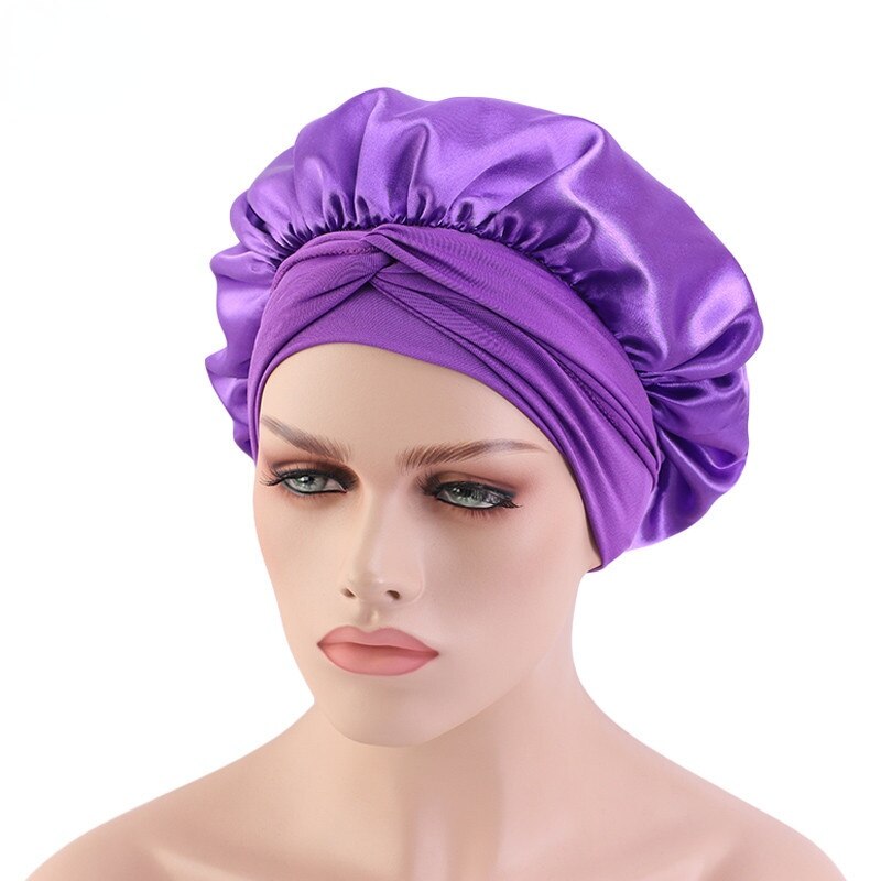 Gorro de dormir liso de satén para mujer y hombre, gorro para dormir de noche, para el cuidado del cabello, Unisex: Purple