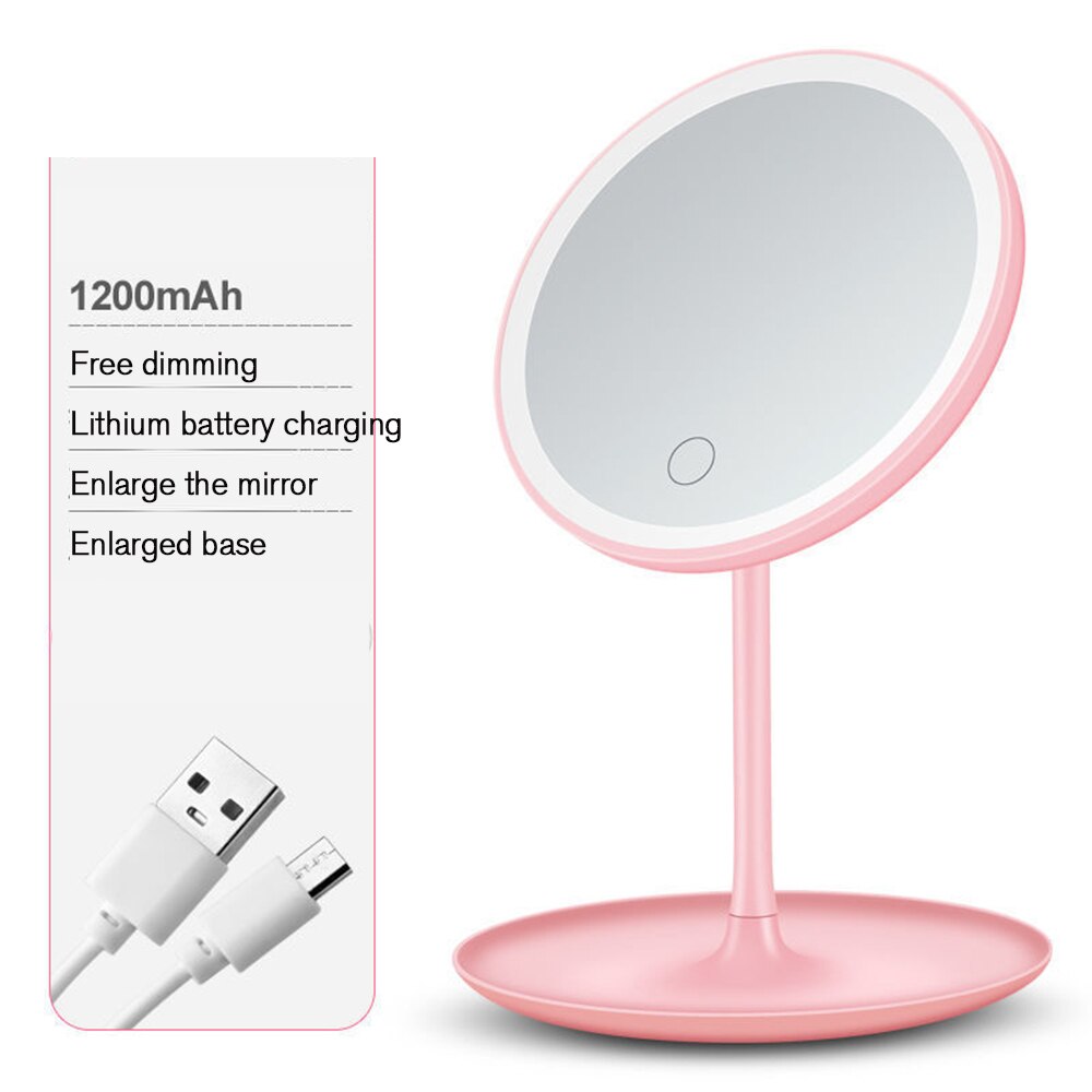 USB Charging LED Beauty Makeup Mirror With Light Lamp Touch Screen Desktop Cosmetic Mirror Light Vanity Adjustable Vanity Mirror: Pink monochrome