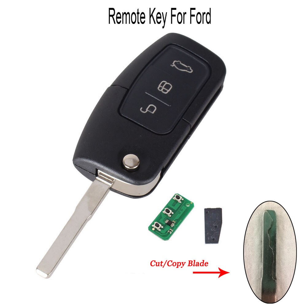 Nyckel du skär blad 3 knappar fällbar fjärrkontroll för ford focus mondeo fiesta fob fodral 433 mhz 4 d 63 chip: Med 4 d 63 chip
