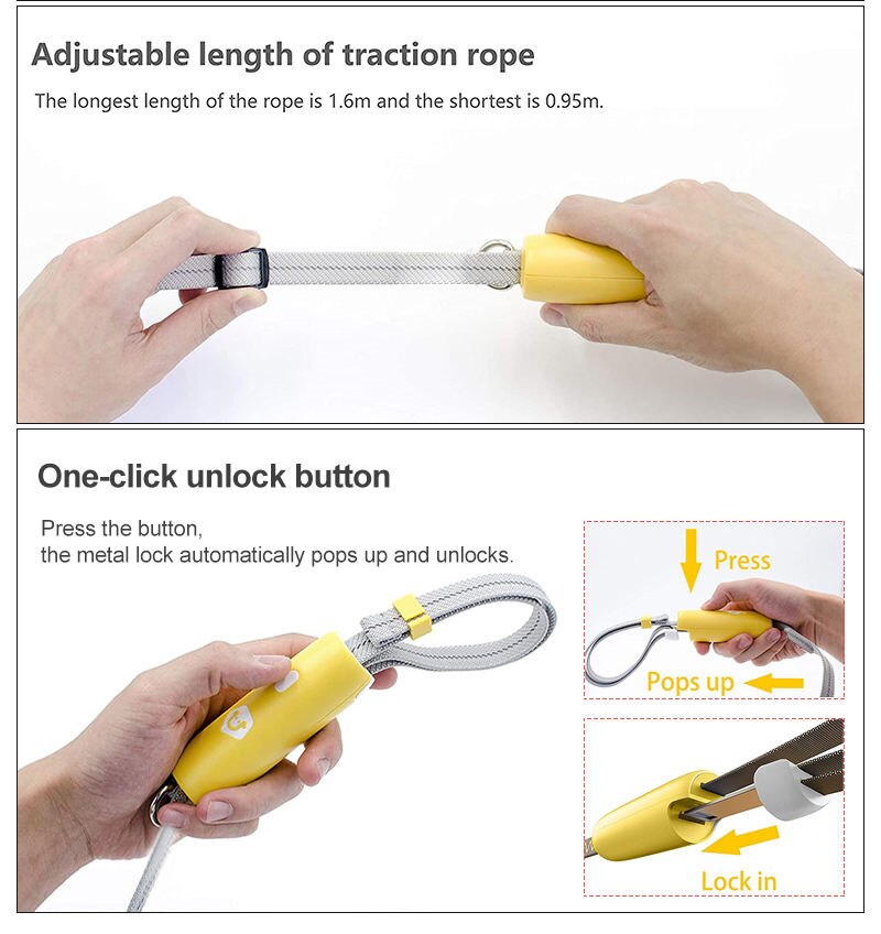 MEOWS Retractable Elastic Dog Leash Anti-Explosion Reflective Stripe Metal Clasp Comfortable Handle Easy Grip&amp;Lock Hands Free
