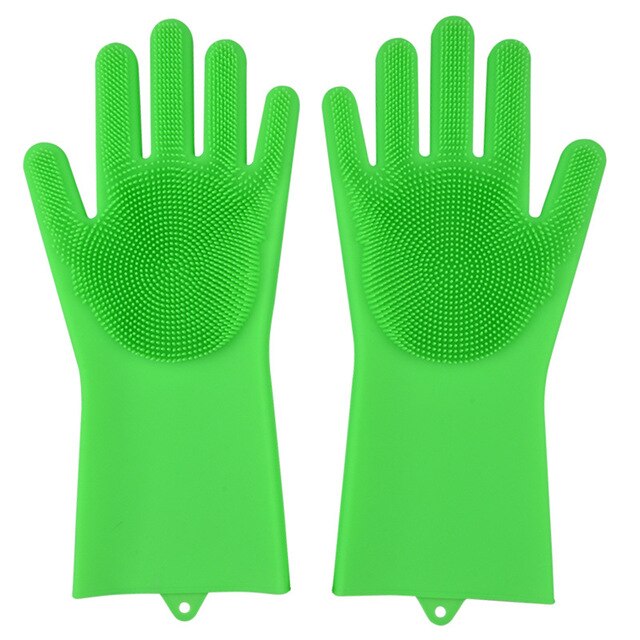 Guantes mágicos de silicona con estropajo para lavado de platos, manoplas de goma, resistentes al calor, para el hogar y la cocina, 1 par: 4