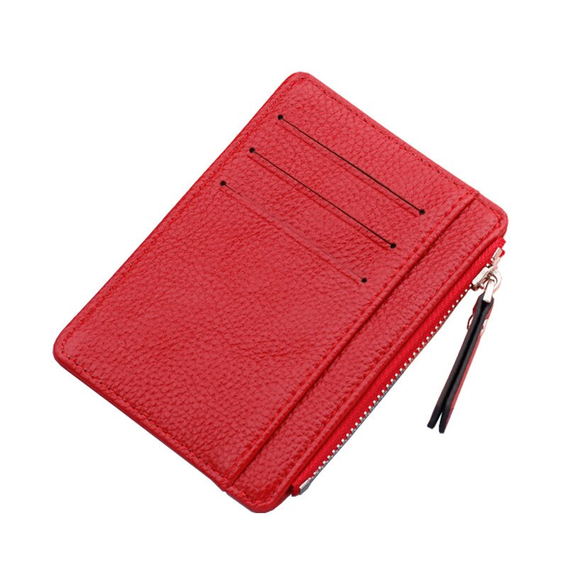 1Pcs Mannen/Vrouwen Mini Id-kaart Houders Business Credit Card Houder Pu Leather Slim Bankkaart Case Organizer portemonnee Rits Unisex: Red