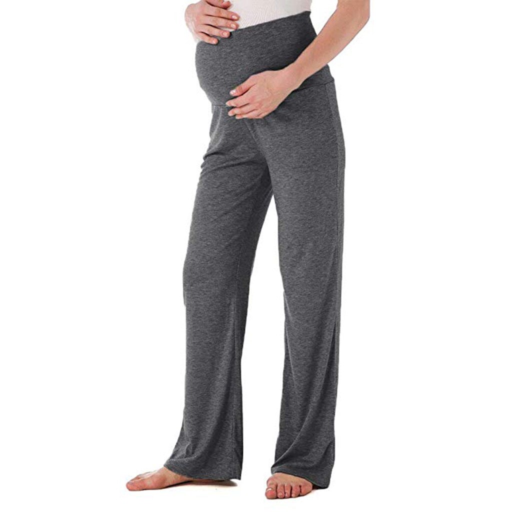 Pantalon femme enceinte femme maternité large pantalon de salon droit Stretch pantalon de grossesse pantalon femme enceinte #06: Dark Gray / M