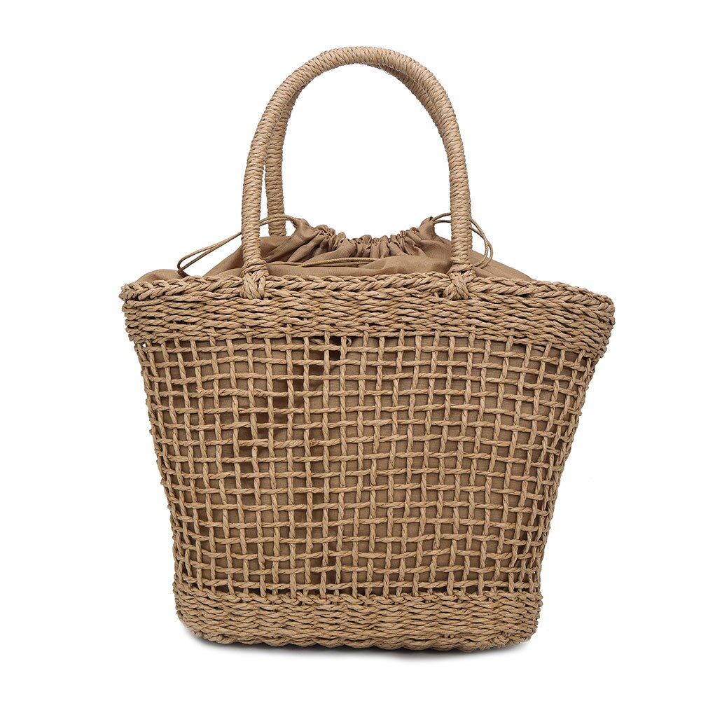 Women Hollow Retro Handbag Straw Woven Tote Large Capacity Summer Beach Shoulder Bag Party Shopping Best -WT