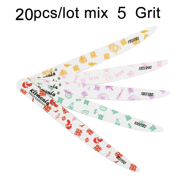 Lima de uñas de madera, papel de lija blanco, caracteres y patrones tradicionales chinos, cuchillo pulidor, herramientas de Arte para uñas, 10/20 piezas: 20pcs mix 5 grit