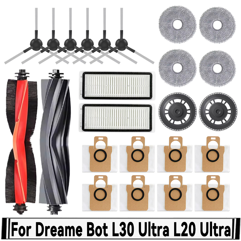 per Dreame Bot L30 ultra / L20 ultra robot Aspirapolvere Pezzi di ricambio Gomma Principale Spazzole Laterali Mocio Panni Filtri Sacchetto per la Polvere Accessori