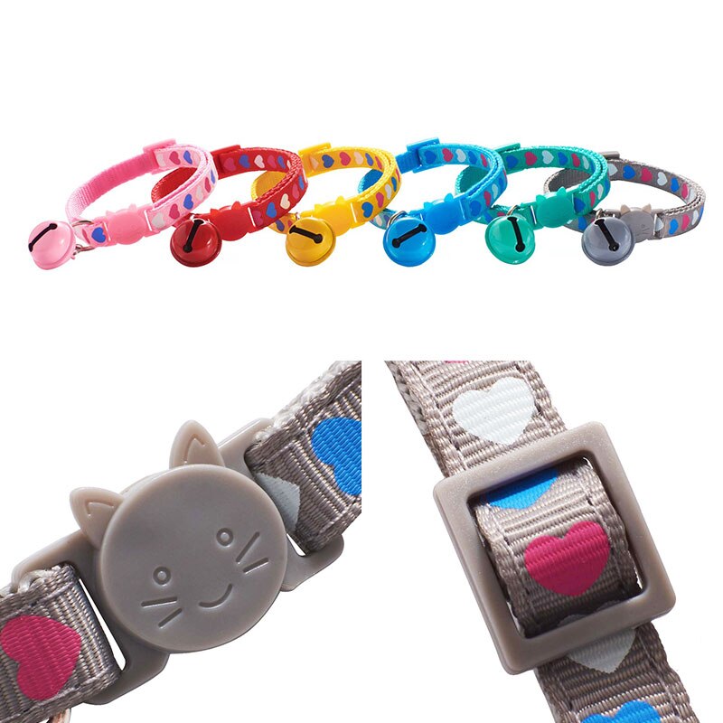 Söta sällskapsdjur halsband hjärta tryck valp justerbar polyester halsband härlig med klockor tryck katt hund halsband krage leverans