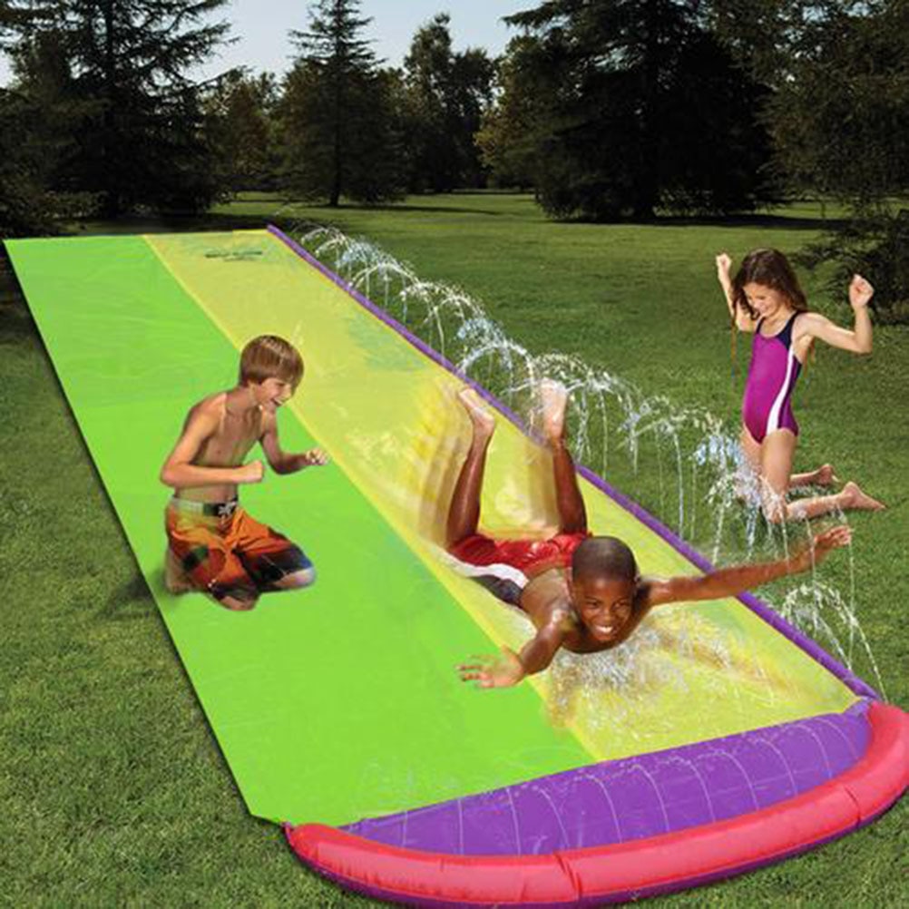 Dual Racing Water Slide With Water Spraying Side Rails Outdoor Grassland Water Slide