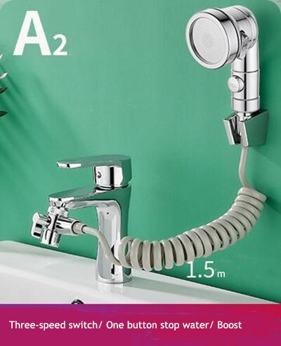 Kitchen Bathroom Sink Water Faucet External Shower Head Toilet Flush Extension Tap Small Nozzle Wash Hair Shower With Holder: a2 set