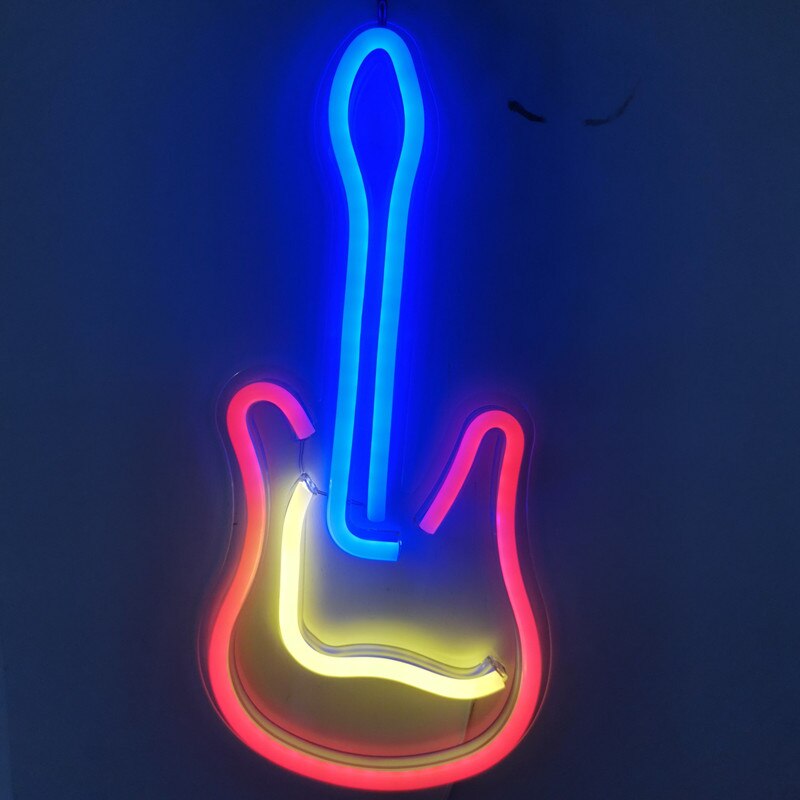 Væg hængende led neon lys skilt med bord farverig guitar bruges til fest børneværelses indretning usb drevet neon lampe