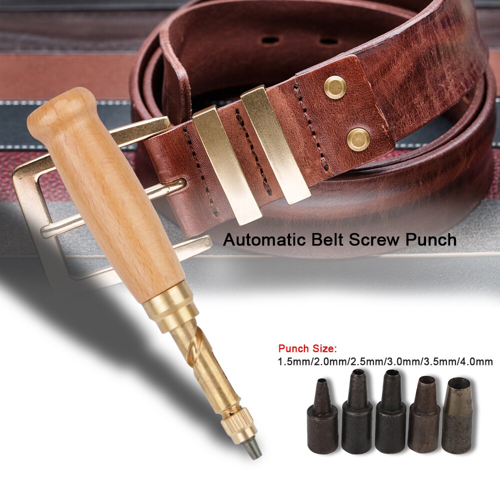 Rotary Punching Puncher Hand Tool Leather Craft Tools Replaceable Automatic Belts Punch Hole Punches with 6 Size Tip 1.5-4mm