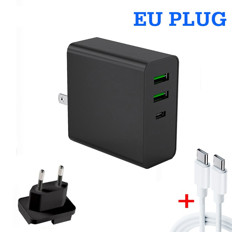 USB Quick Charge 65W USB Charger Fast Wall Charger for Samsung For Huawei For iPhone usb c cable pd charge quick charge: Black EU  C2C