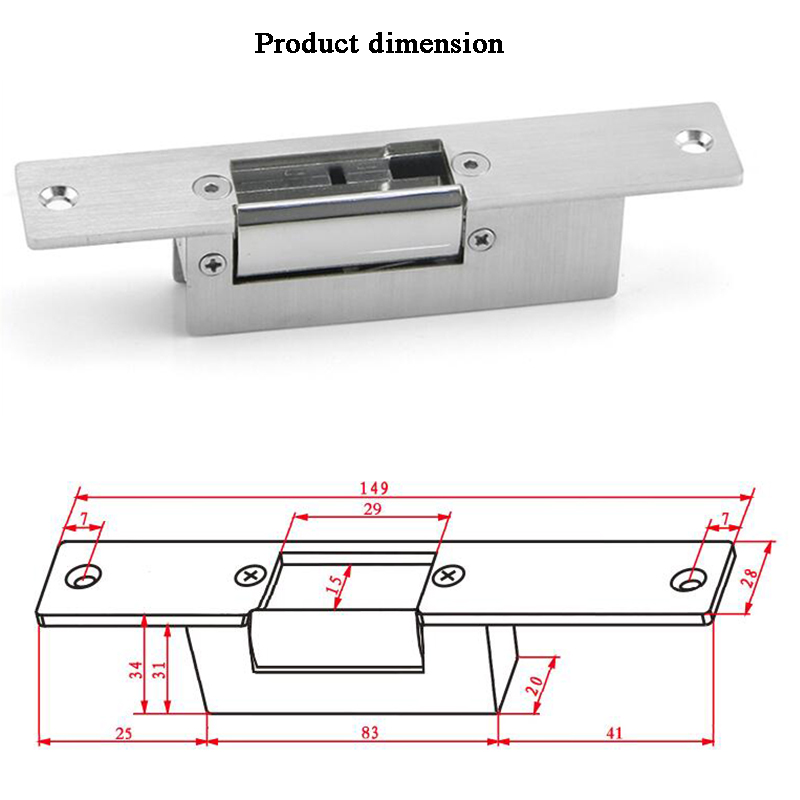 12V Electric Door Strike Stainless steel Strike Lock for Access Control Cylindrical Locksets Latchbolt Lock