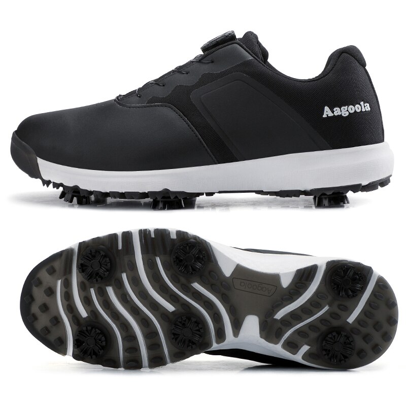 Spiked Golf Shoes Man Golf Walking Sport Shoes with Spikes Men's Leather Golf Sneakers Black White Spike Sport Boot