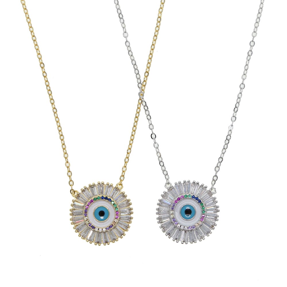 Cz Kettingen Turks Grote Witte Regenboog Stone Evil Eye Ronde Hanger Vrouwen Ketting Meisje Sieraden