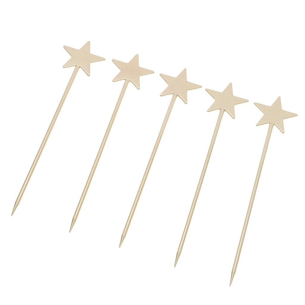 5PCS Steel Fruit Drink Sticks Cocktail Picks for Bar Tools Picks: Golden 