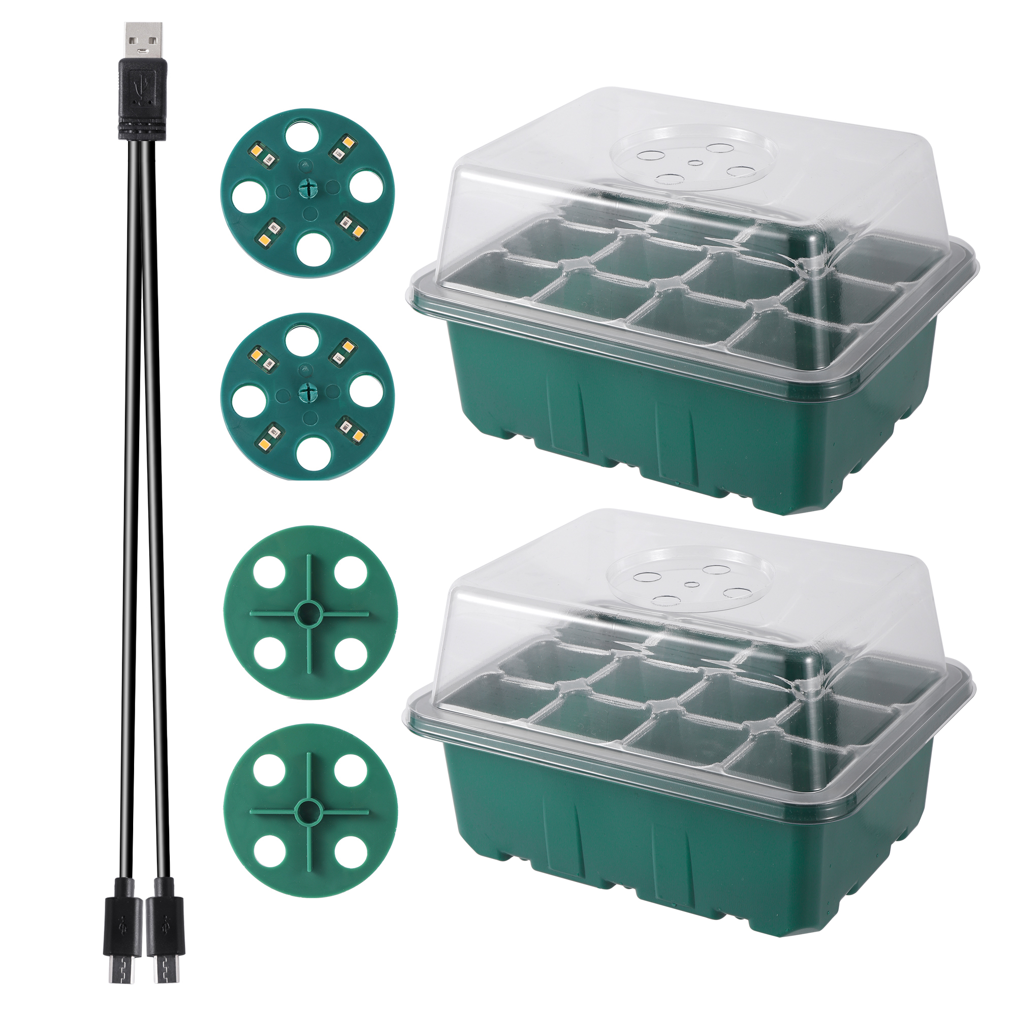 Caja de vivero de plántulas con luz LED de cultivo, bandeja de inicio de semillas, maceta de cría de plántulas, macetero de germinación de invernadero de jardín: Morado