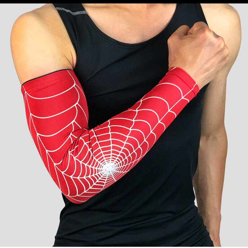 Outdoor Sport Basketball Spider Web Armguards Gym Fitness Arm Protector Elastic Sleeve Breathable Antislip Joint Elbow Pad Men: Red / L