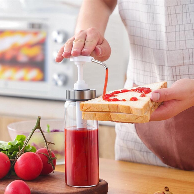 Kitchen Glass Sauce Squeeze Bottle Kicthen Storage Pot for Ketchup Salad and Honey
