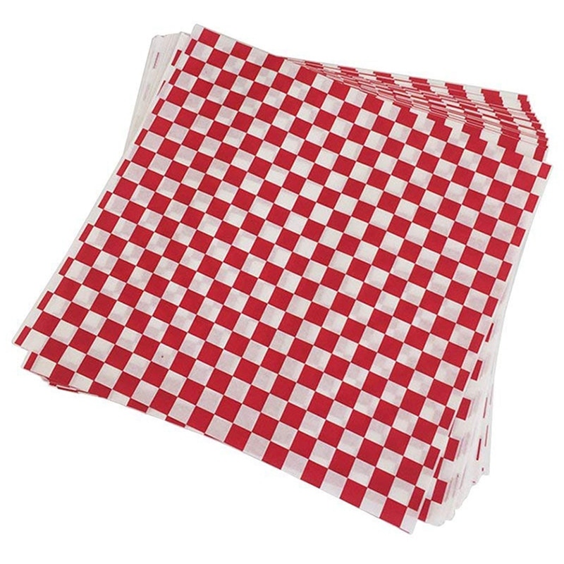 100 Stuks Gedrukt Wax Papier Voedsel Inpakpapier Vet Slip Liner Voor Brood Snoep Frieten Sandwich Burger, rood En Wit