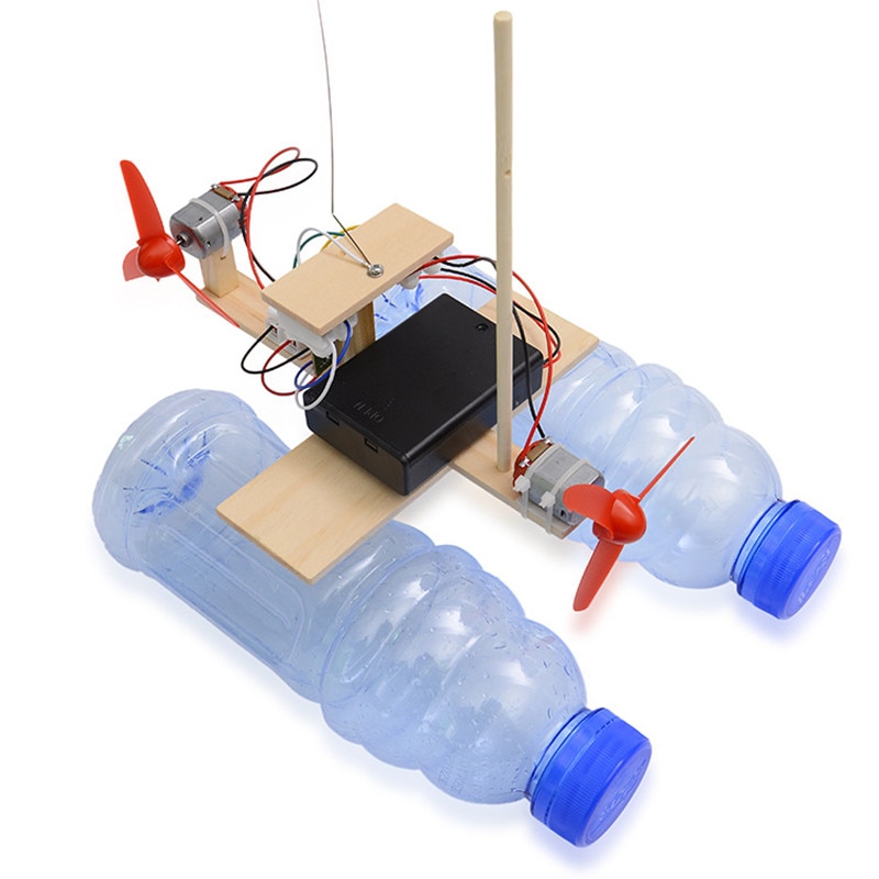 Træ rc båd børn legetøj samling fjernbetjening båd legetøj batteridrevet pædagogisk legetøj videnskabeligt eksperiment model sæt
