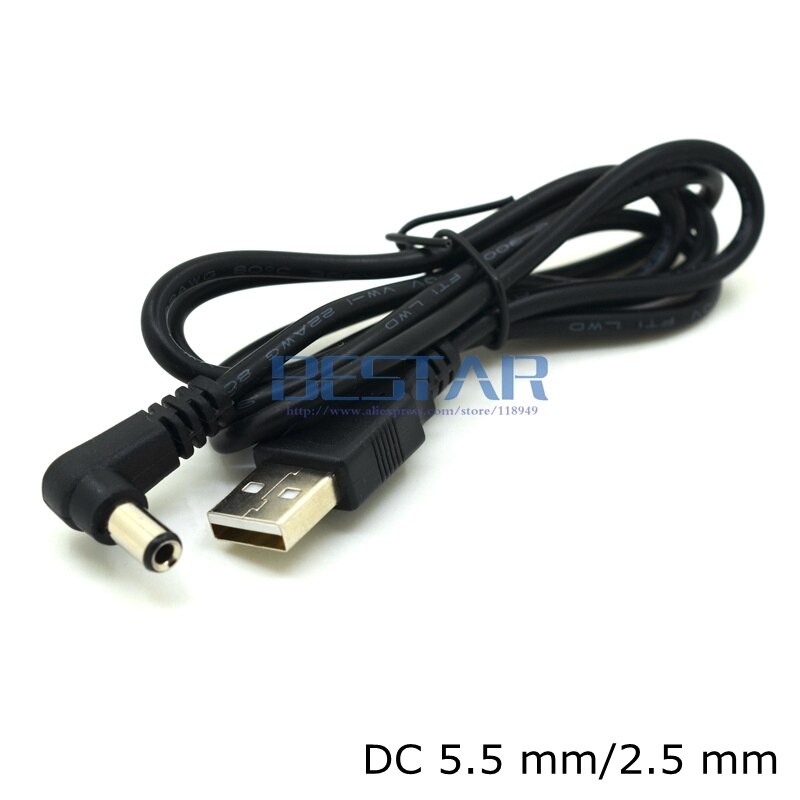 USB 2.0 to DC 5.5mm / 2.5mm 5.5 * 2.5 mm 5.5x2.5 tubular 5 Volt DC Barrel Jack Power charge Cable 1m Elbow Right Angle: Right Angle