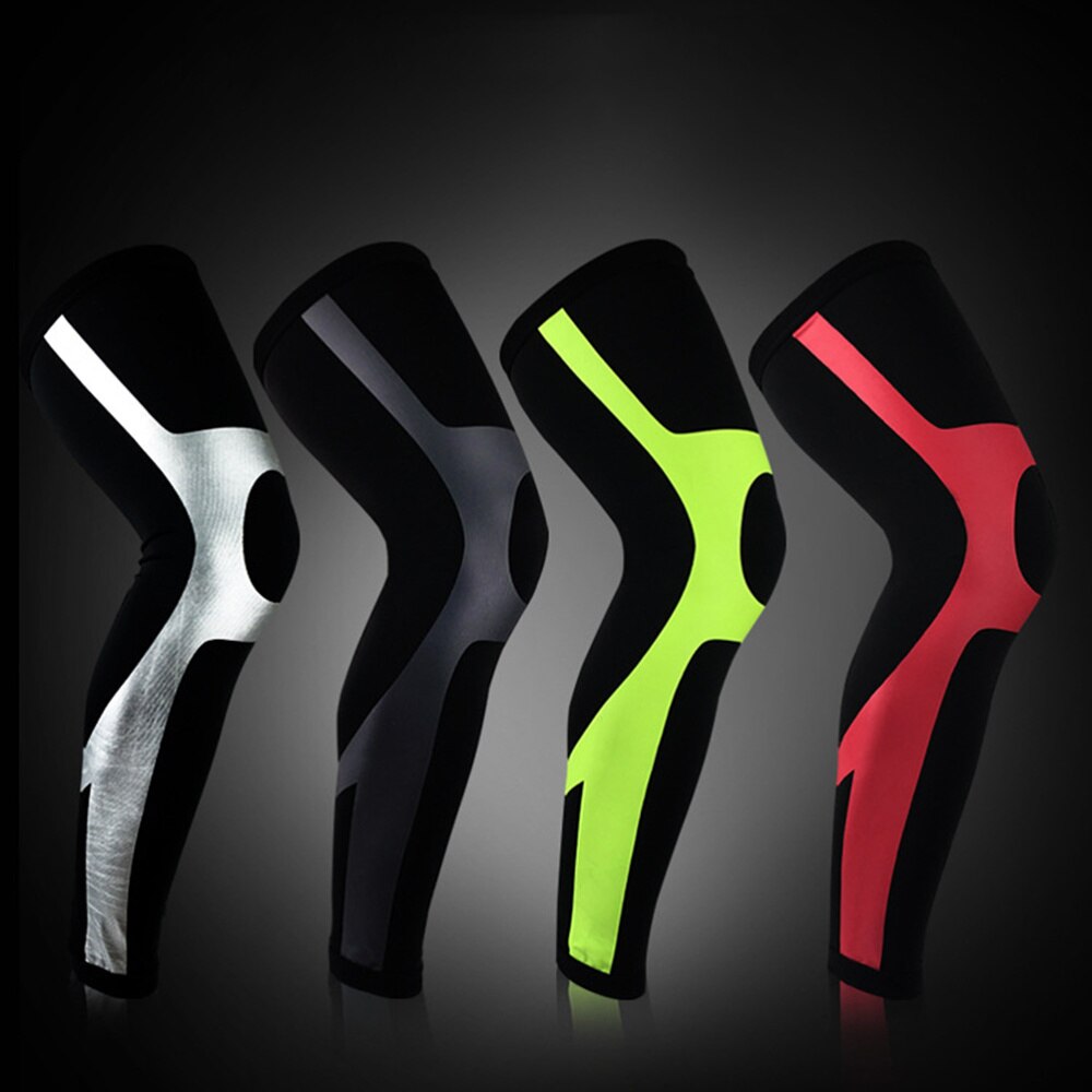 1pc calzini sportivi professionali ginocchiera sportiva parastinchi elastici per sport da corsa (nero + argento)