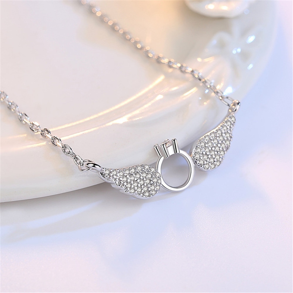 Brand Zilveren Sieraden Mode Meisje Kruis Sleutelbeen Zilveren Ketting Engelenvleugels Luxe Zirkoon Ketting Vrouwen Accessoires 40 + 5cm