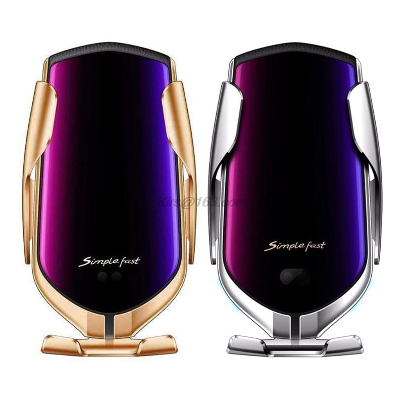 Smart automatisk  r1 infraröd sensor bil trådlös laddare hållare klämfäste för iphone galaxy samsung xiaomi mobiltelefon brac