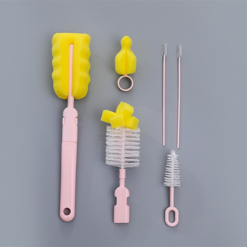 6pcs/set Baby Kitten Water Milk Bottle Brushes 360 Degree Spong Cleaner + Pacifier Brush + Straw Brush