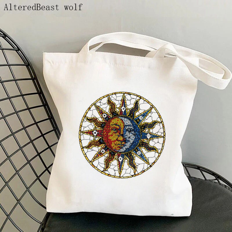 Frauen Käufer tasche mond sonne Tarot Gedruckt Kawaii Tasche Harajuku Einkaufen Leinwand Käufer Tasche mädchen handtasche Tote Schulter Dame Tasche: b2652