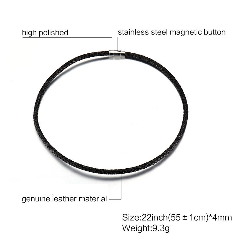 4 MILLIMETRI Nero Intrecciato Cavo Corda Gli Uomini di Fatto Della Collana di Cuoio per Gli Uomini Girocollo Argento Tono di Colore Magnetico In Acciaio Inox chiusura: 4mm-55cm