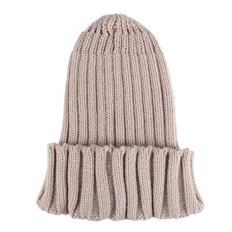 Winter Women Beanies Solid Color Soft Cotton Elastic Knitted Women Hat Girls Bonnet Female Cap: style 2 beige