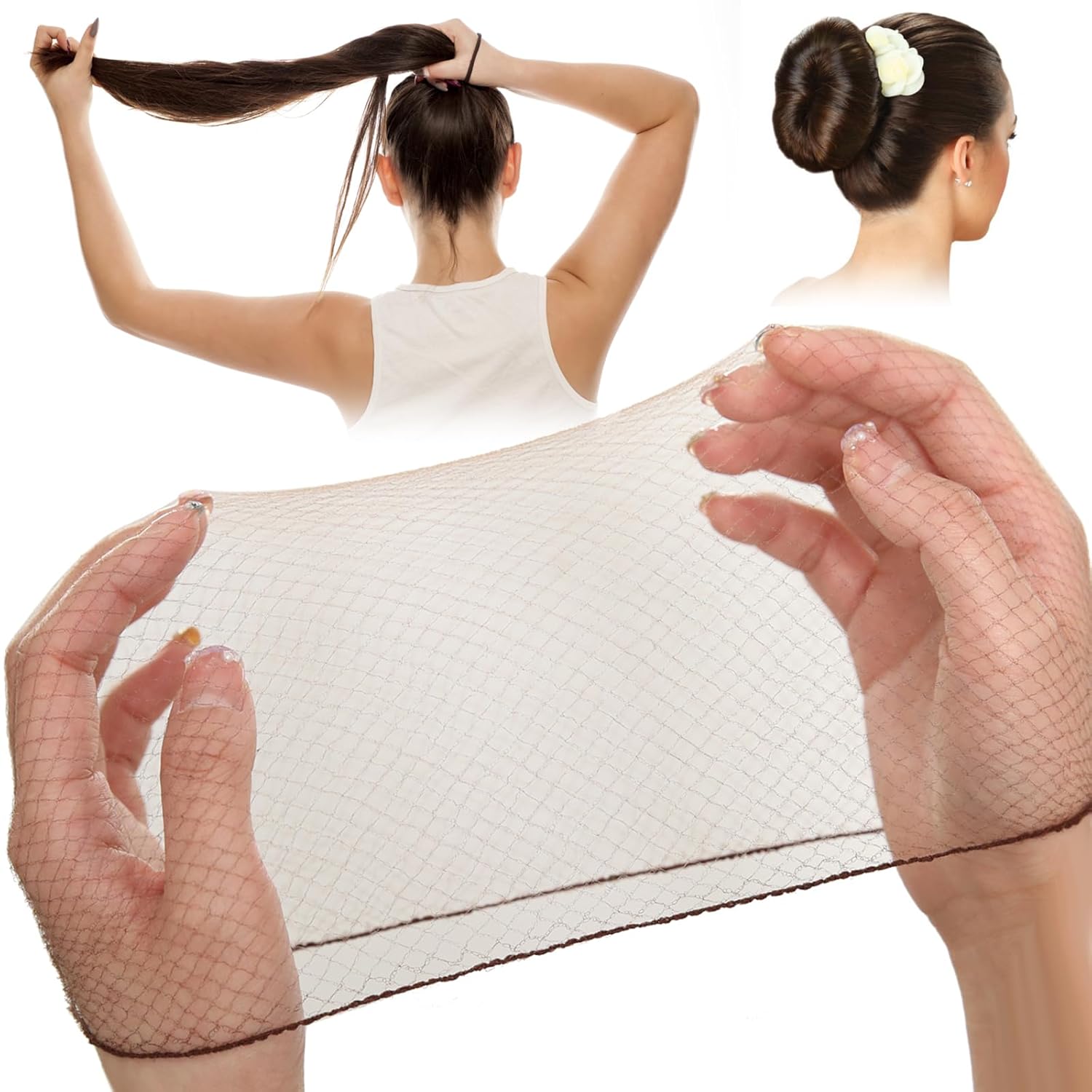 Redecilla para el cabello negra - 100 unidades - Redecillas invisibles para el cabello de nailon de 24 pulgadas para mujeres y hombres - Perfecta para moño, dormir y comida de cocina: Jet-black