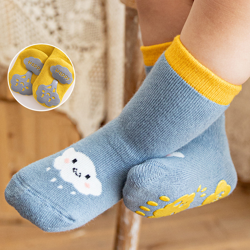 Zachte Cartoon Print Baby Sok Leuke Anti Slip Elastische Dikke Baby Meisje Jongen Vloer Sokken Herfst Winter Warm Pasgeboren Peuter sok