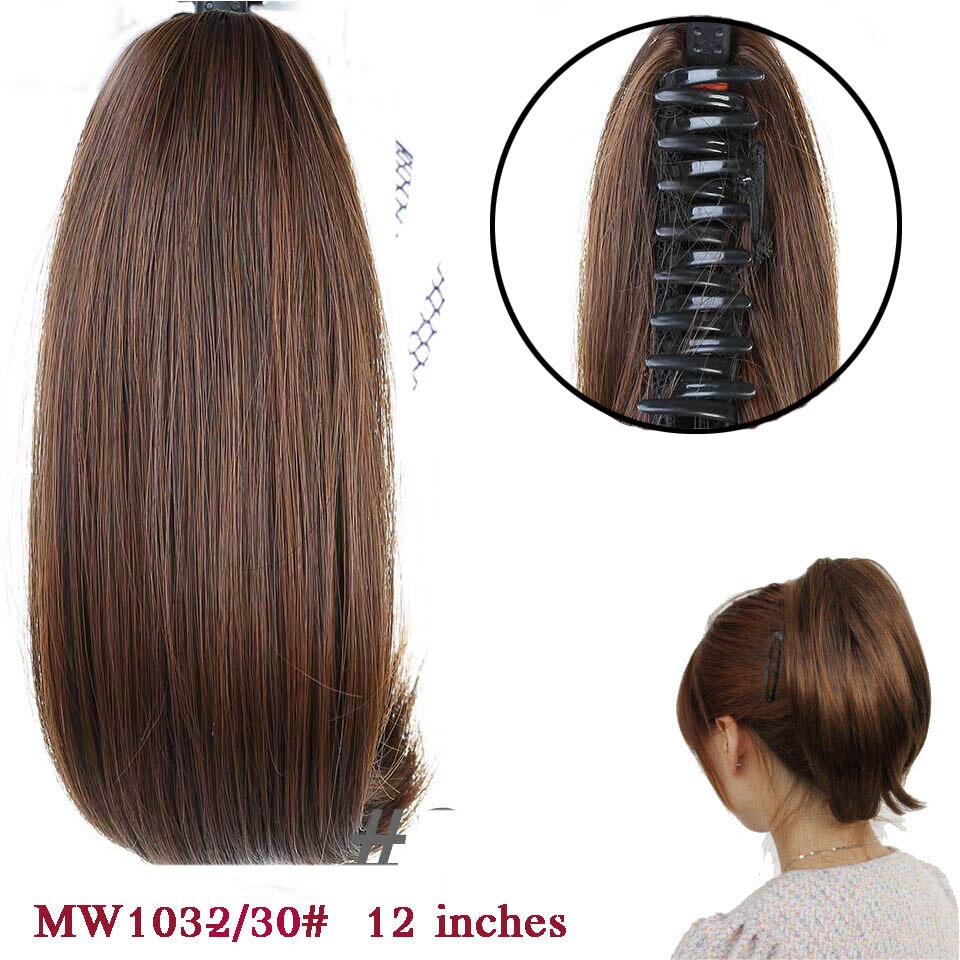 Difei syntetiske kvinner klo på hestehale klips i hårforlengelser rett hestehale frisyre svart brun blonde frisyrer h: 2 i 30