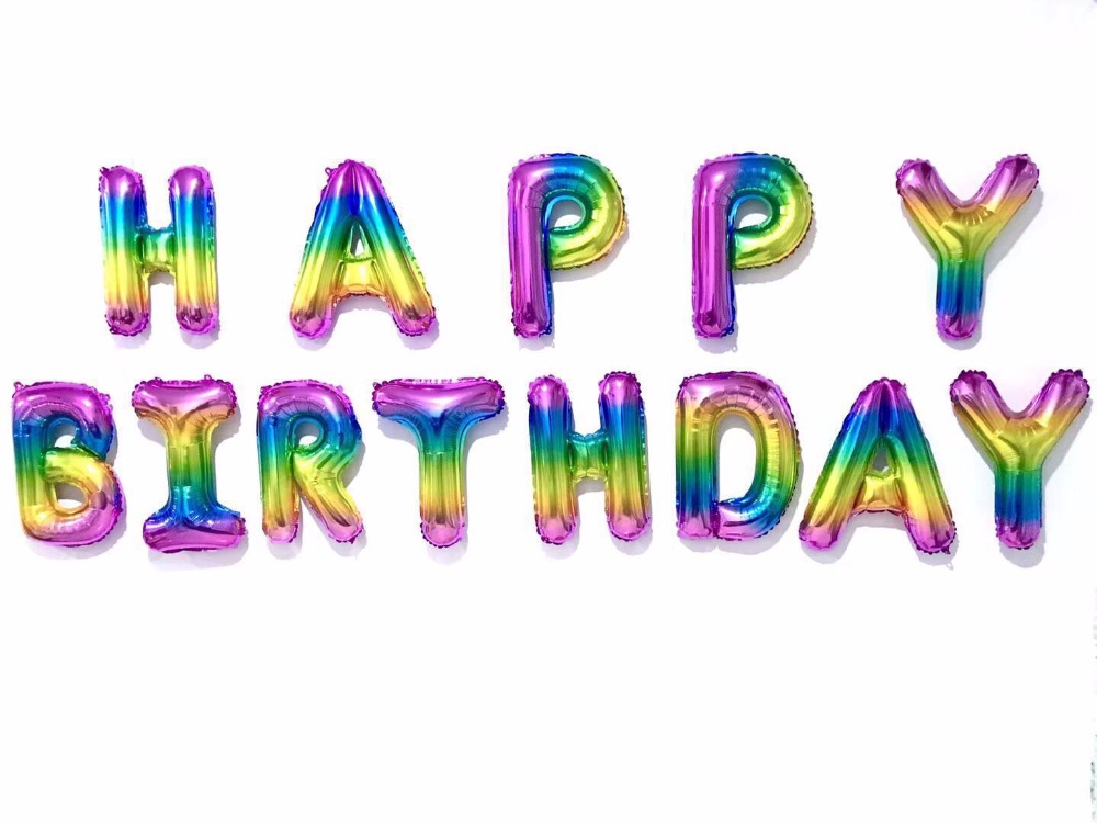 16 inch Rainbow Happy Birthday Foil Balloons Alphabet Letter Birthday Party Decorations Party Kids Baby Shower Air Ballls