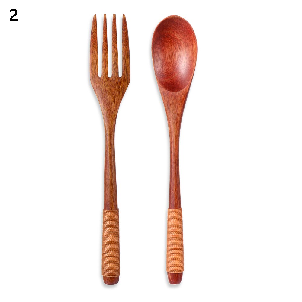 1 SET Pack Tea Scoops Desserts Fruits Serving Travel Dinnerware Suit Spoon Fork Portable Tableware Wooden Cutlery Sets Cloth Bag: 2